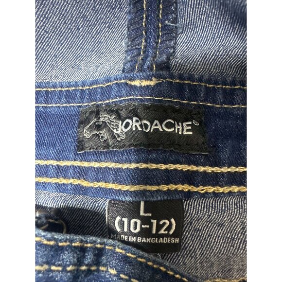 Jordache Girls Denim Overall Shorts L 10-12 Blue With Floral Embroidery - Picture 4 of 7